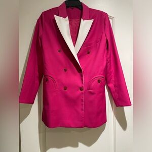 Pink Double-Breasted Blazer with White Lapel